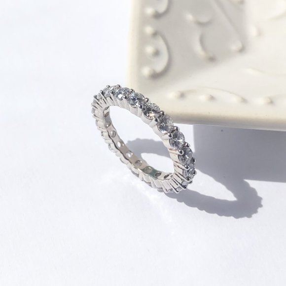 Round Cut Full Eternity Ring in Sterling Silver Promise Ring Engagement Ring - Picture 2 of 7